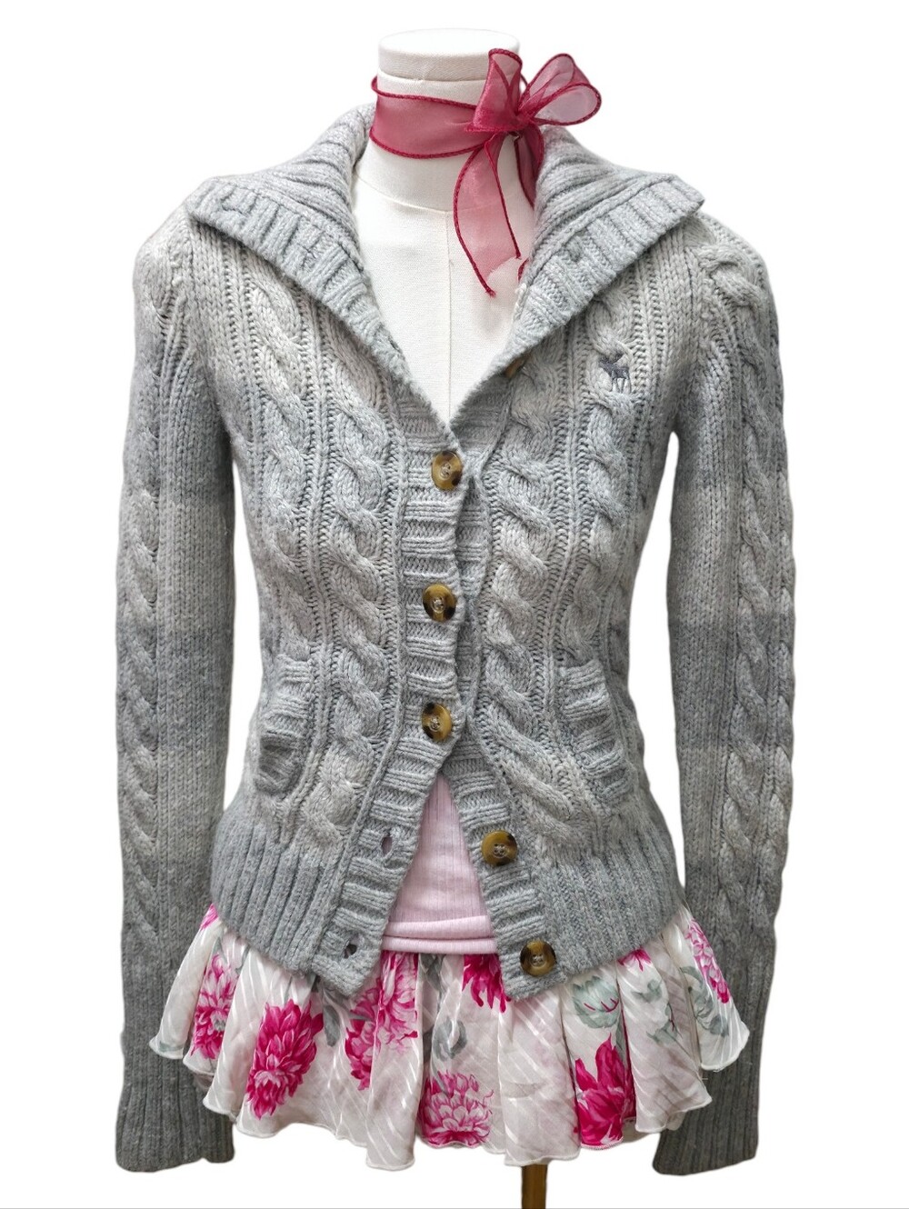 Abercrombie vintage long sleeve wool blend knit button up grey striped cardigan